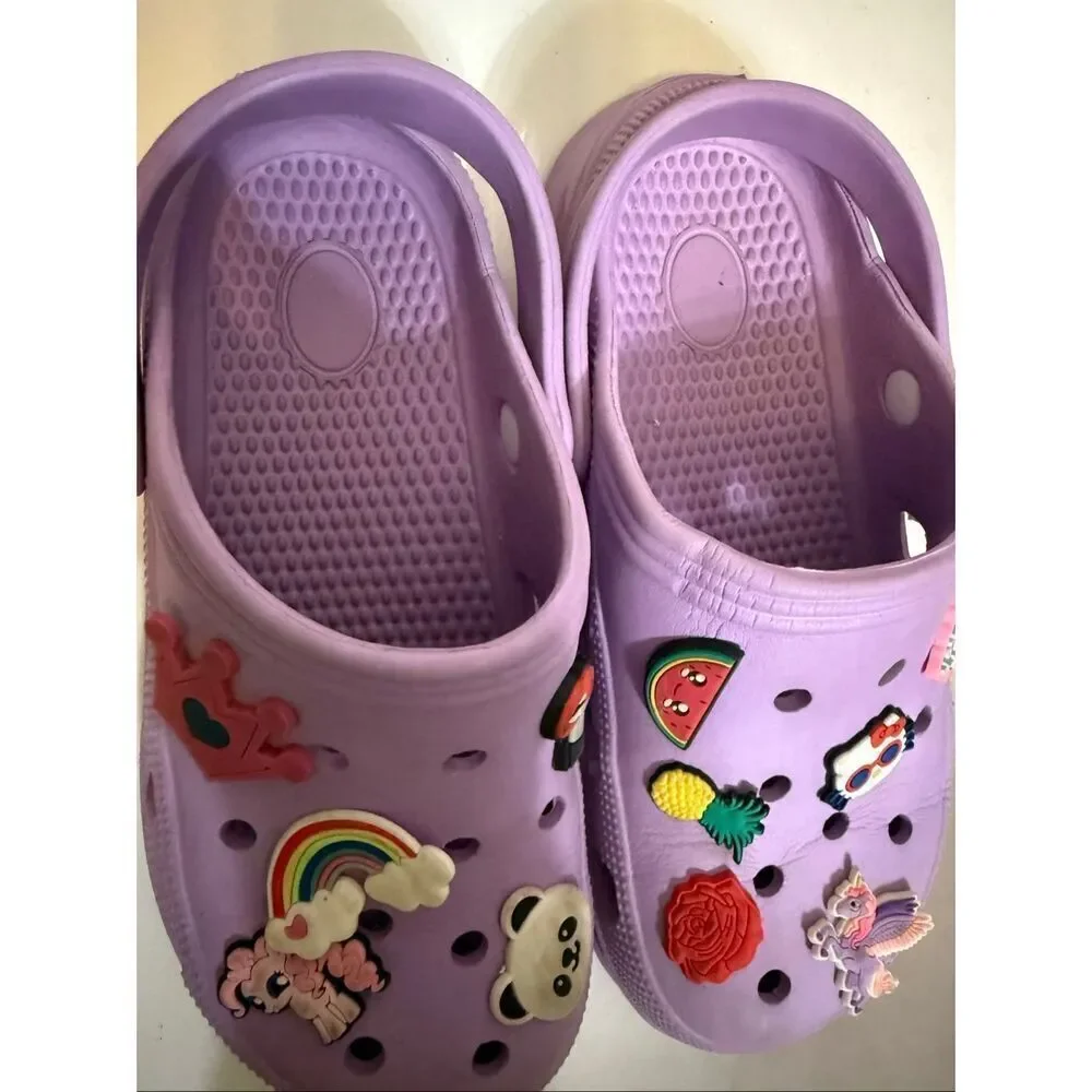 Crocs Big Girls Jibbitz Charms Classic Clog Sandals Purple Size 34